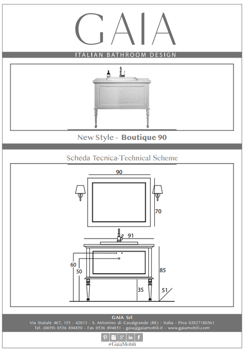 Mobilier baie style Boutique 90 91x51cm Gaia Mobili Italy