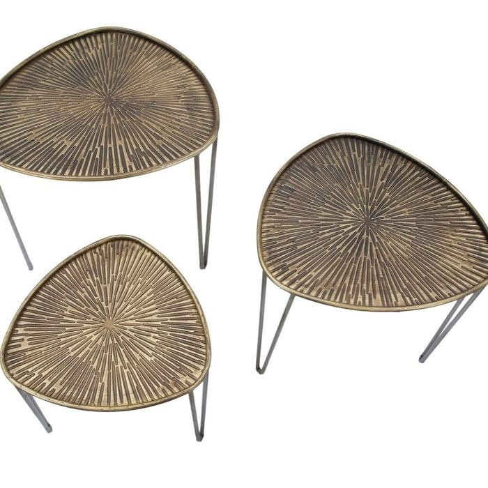 Set 3 Mese Delhi Industrial Fier Negru/Bronz - Masute Cafea
