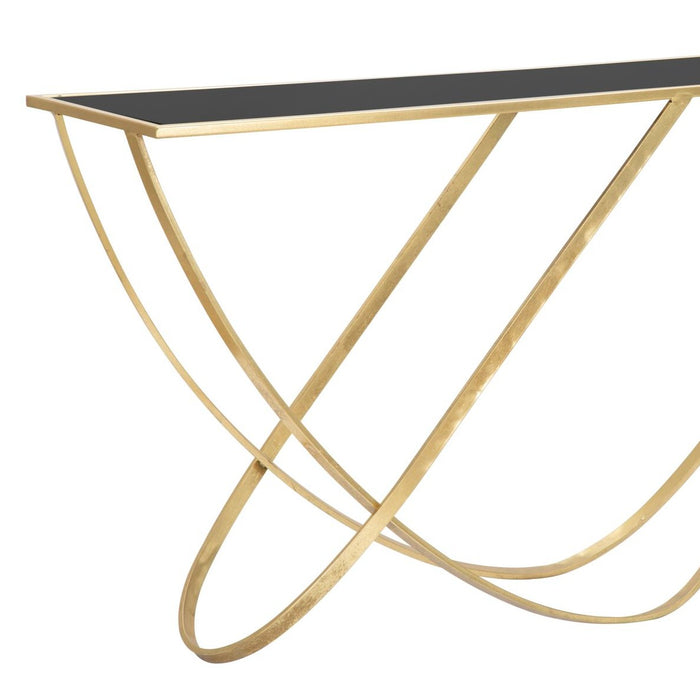 Consolă Inel Aurie 120x79x40cm | Design Glam cu Linii Sinuoase | Negru-Auriu Elegant