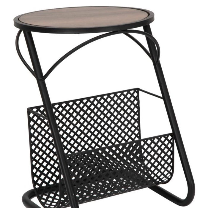 Măsuță Cafea Giornali Neagră Ø 35x50cm | Design Industrial cu Suport Reviste | Practică