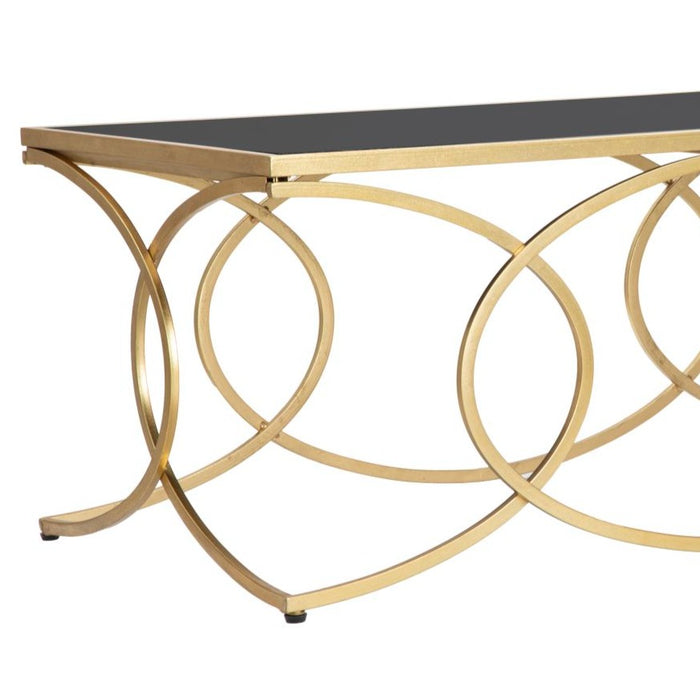 Măsuță Infinity Aurie 110x60x45cm | Design Glam Geometric | Raft Sticlă Neagră Elegantă