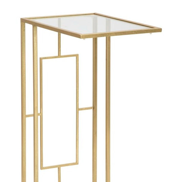 Masă Auxiliară Aurie 60x40,5x25,5cm | Design Glam Geometric | Blat Sticlă Elegant