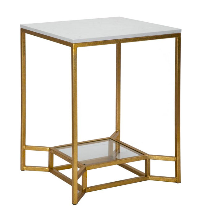 Măsuță Cafea Dublă cu Marmură Albă 47x47x60cm | Design Glam Auriu | 2 Rafturi Elegante