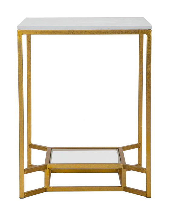 Măsuță Cafea Dublă cu Marmură Albă 47x47x60cm | Design Glam Auriu | 2 Rafturi Elegante