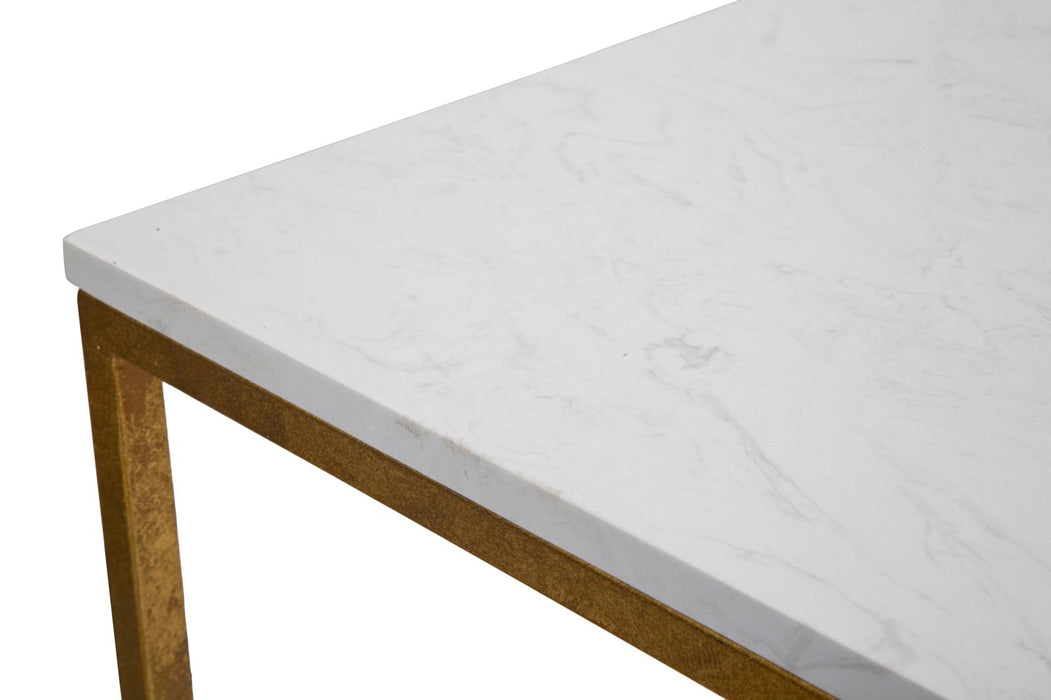 Măsuță Cafea Dublă cu Marmură Albă 47x47x60cm | Design Glam Auriu | 2 Rafturi Elegante