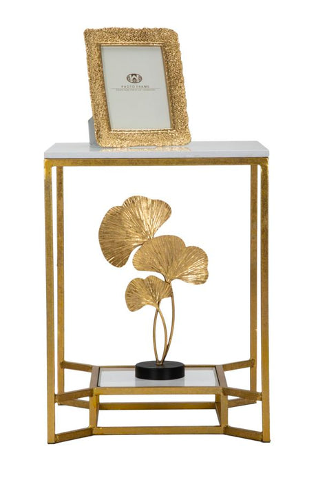 Măsuță Cafea Dublă cu Marmură Albă 47x47x60cm | Design Glam Auriu | 2 Rafturi Elegante