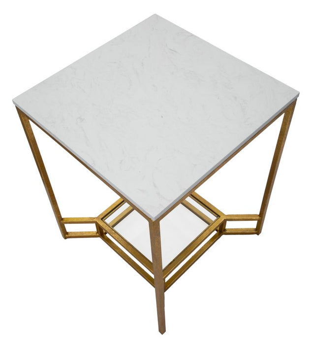 Măsuță Cafea Dublă cu Marmură Albă 47x47x60cm | Design Glam Auriu | 2 Rafturi Elegante