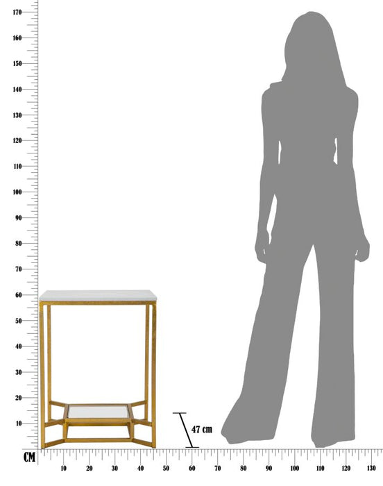 Măsuță Cafea Dublă cu Marmură Albă 47x47x60cm | Design Glam Auriu | 2 Rafturi Elegante