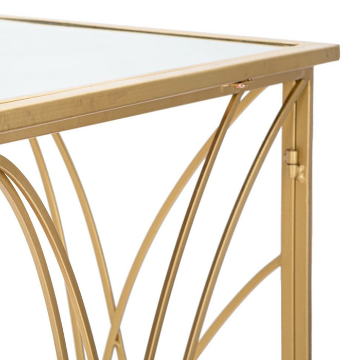 Consolă Exy Aurie 120x80x40cm | Design Glam cu Blat Oglindă | Linii Rotunjite Elegante