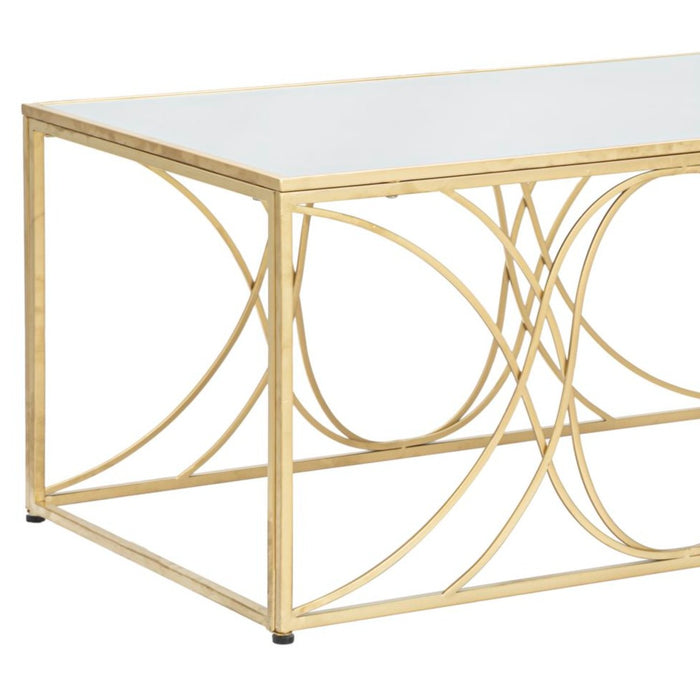 Măsuță Cafea Exy Aurie 90x60x45cm | Design Glam cu Blat Oglindă | Linii Rotunjite Elegante