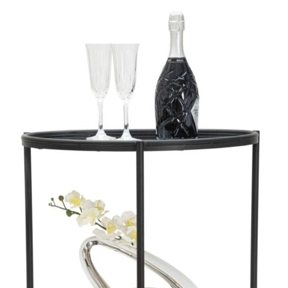 Masă Maycos Neagră cu Blat Oglindă 53,3x36,8x58,4cm | Design Glam Minimalist | Elegantă