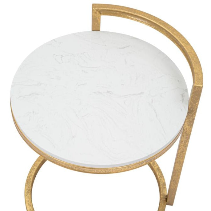 Măsuță Round cu Blat Marmură Albă Ø 40,5x50cm | Design Glam Retro | Auriu Elegant