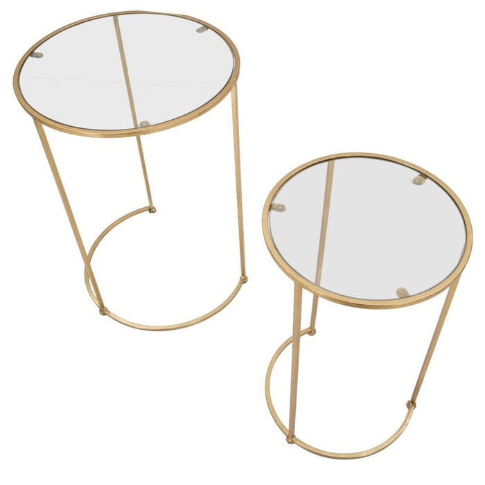 Set 2 Mese Rotunde Glam Aurii cu Blat Sticlă - Design Modern Elegant