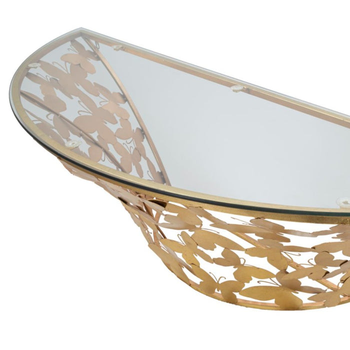 Consolă Decorativă de Perete cu Fluturi - Design Glam Auriu 120cm