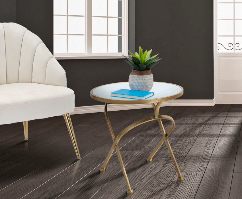 Masă Rotundă Glam Aurie cu Blat Marmură Ø50cm - Design Elegant pentru Living