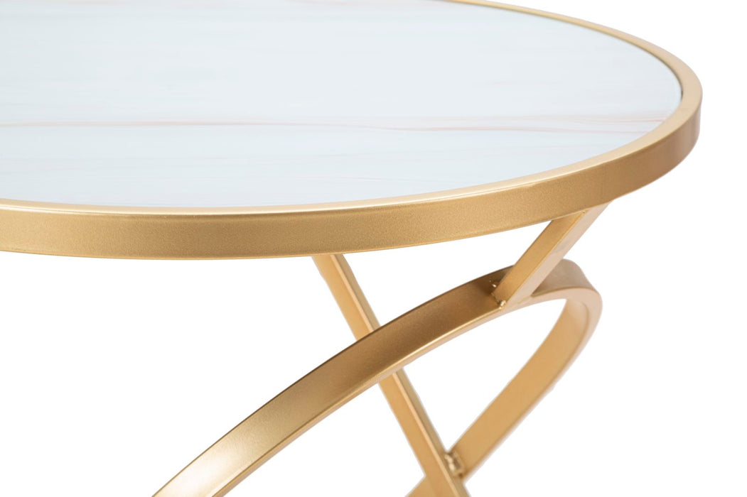 Masă Rotundă Glam Aurie cu Blat Marmură Ø50cm - Design Elegant pentru Living