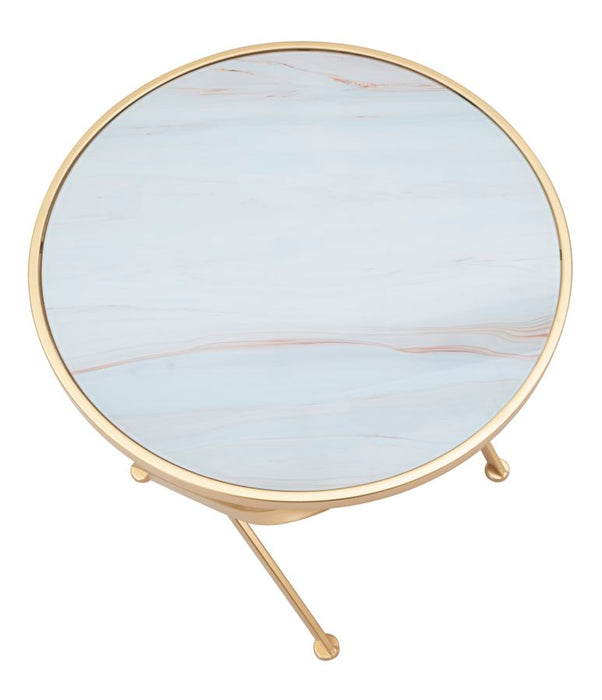 Masă Rotundă Glam Aurie cu Blat Marmură Ø50cm - Design Elegant pentru Living