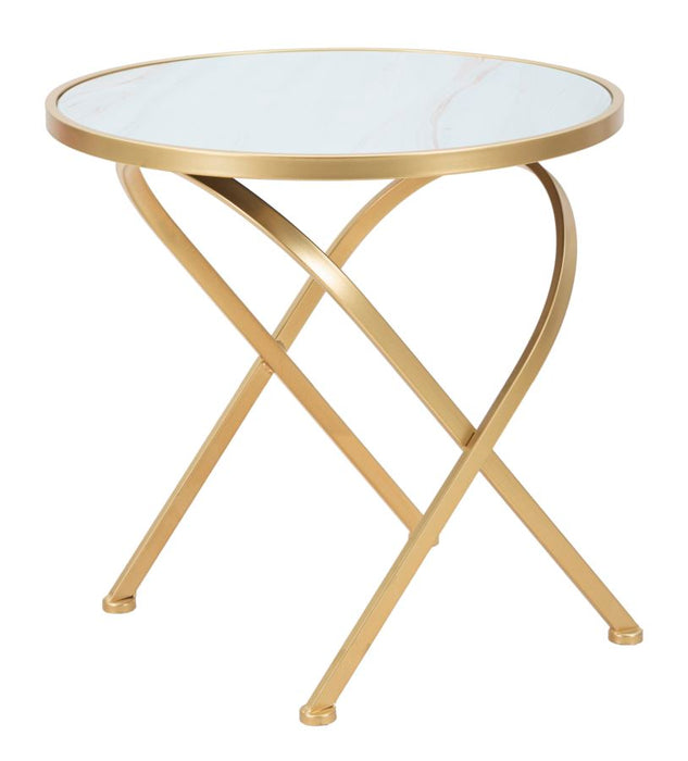 Masă Rotundă Glam Aurie cu Blat Marmură Ø50cm - Design Elegant pentru Living