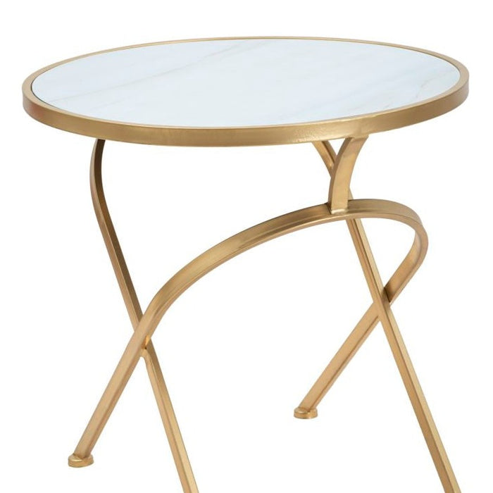 Masă Rotundă Glam Aurie cu Blat Marmură Ø50cm - Design Elegant pentru Living