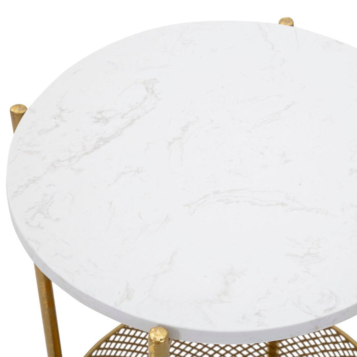 Măsuță de Cafea Rotundă Glam - Auriu cu Blat Marmură Albă Ø35x62cm