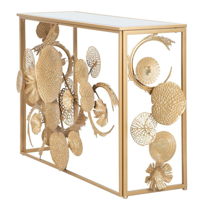 Consolă Glam Univers Aurie cu Blat Oglindă 80x114x40.5cm - Design Elegant pentru Living