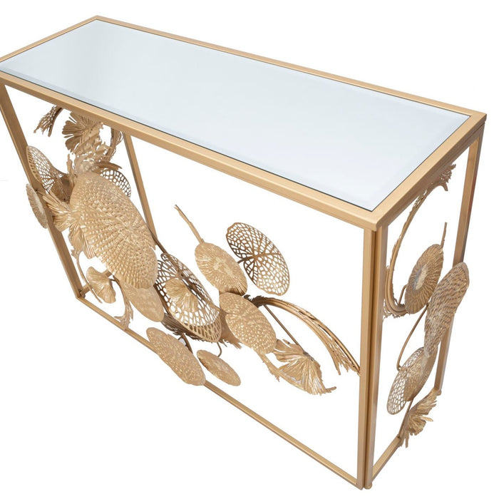 Consolă Glam Univers Aurie cu Blat Oglindă 80x114x40.5cm - Design Elegant pentru Living