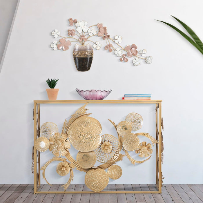 Consolă Glam Univers Aurie cu Blat Oglindă 80x114x40.5cm - Design Elegant pentru Living