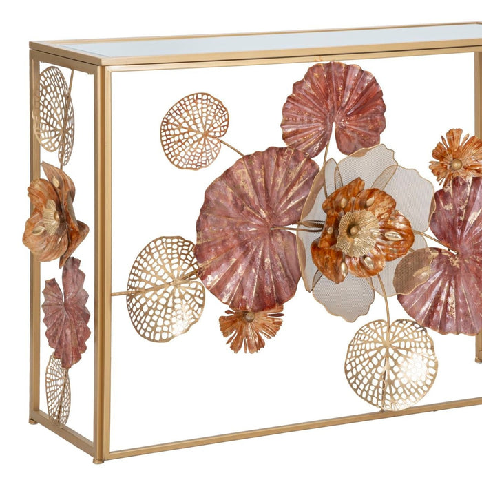 Consolă Glam Redy cu Blat Oglindă și Decorațiuni Florale - 114x41.5x80 cm
