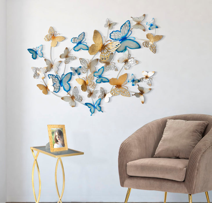 Panou De Perete Fluturi Auri/Albastru Deschis Cm 132X3,5X95,5