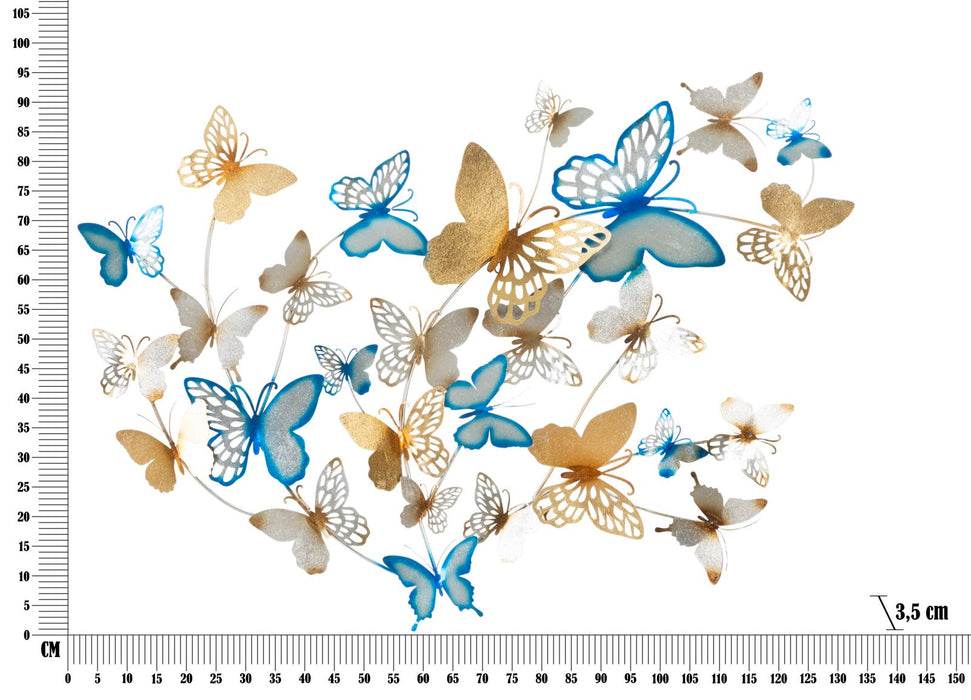 Panou De Perete Fluturi Auri/Albastru Deschis Cm 132X3,5X95,5