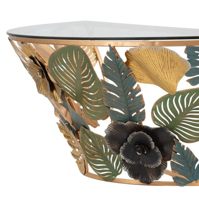 Consolă de Perete Decorativă Amaz 120x40.5x37.2 cm - Design Glam cu Finisaj Auriu și Blat din Sticlă