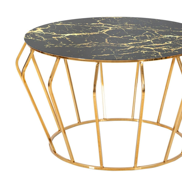 Masă de Cafea Rotundă Histor Ø 78 cm - Design Glam Auriu cu Blat Marmură Neagră
