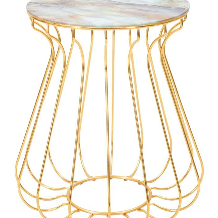 Măsuță Rotundă Lale Aurie cu Blat Marmură - Ø 48x52 cm | Design Glam Elegant
