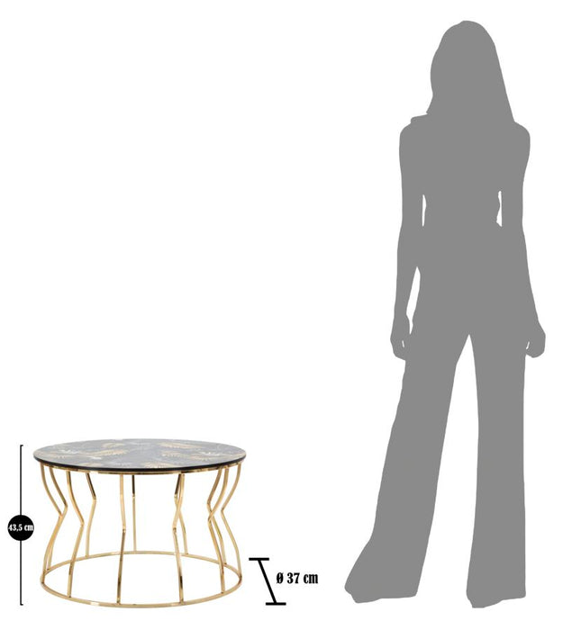 Măsuță de Cafea Rotundă Blaut Frunza - Design Glam cu Blat Negru și Structură Aurie