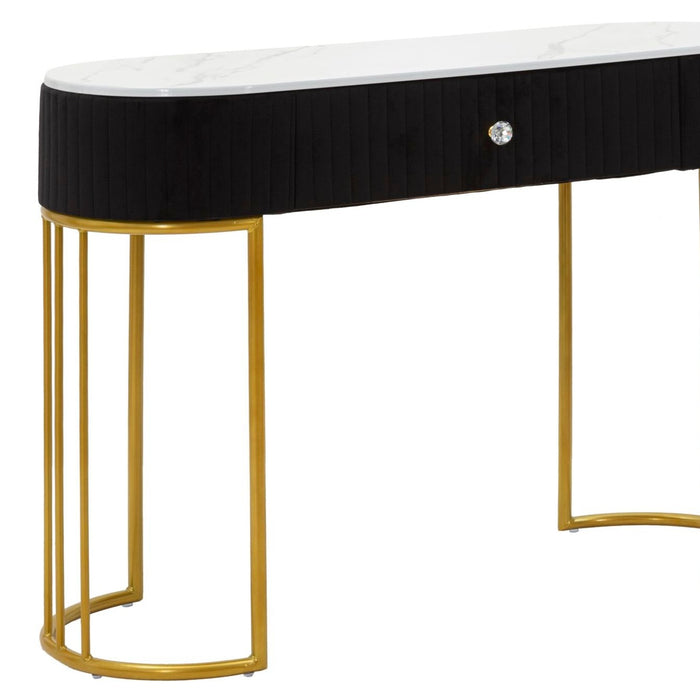Consolă Montpellier Negra 100x74x43cm | Design Glam Auriu-Negru cu Sertar | Hol Elegant
