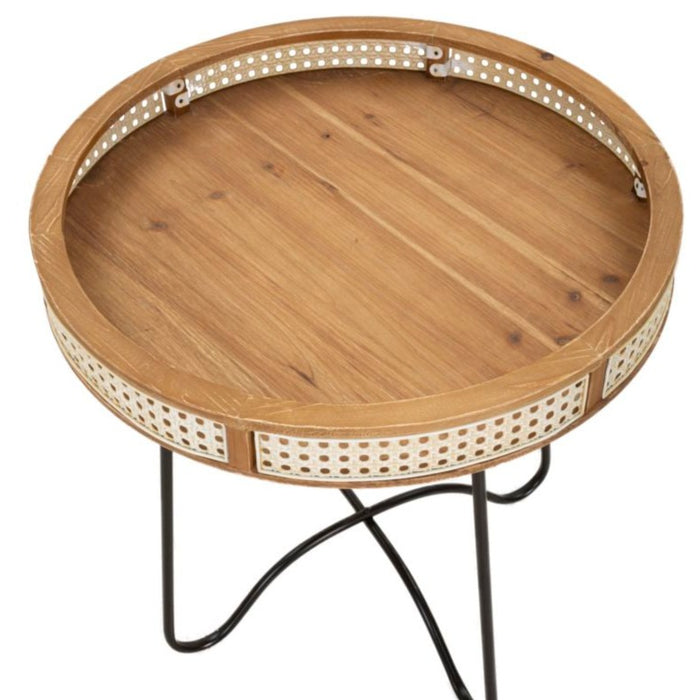 Măsuță de Cafea Fuji Boho Chic Ø 60 cm - Design cu Paie de Viena și Bază Metalică Neagră