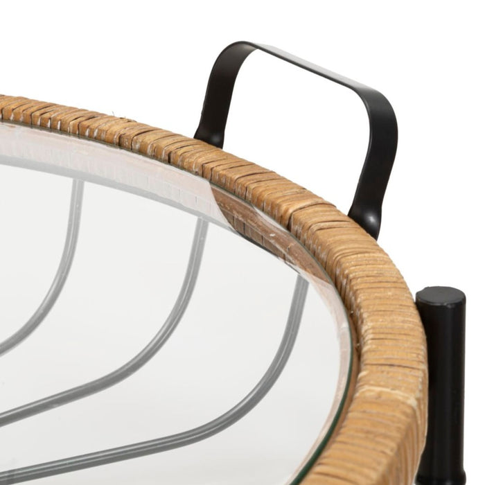 Masă de Cafea Rotundă Cebu cu Roți - Design Boho Chic cu Ratan și Sticlă 70x65 cm