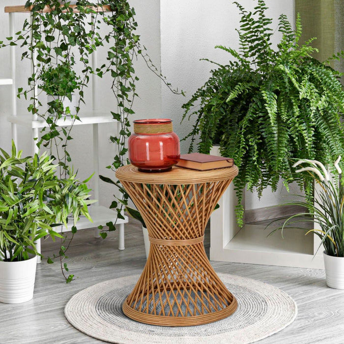 Măsuță Rotundă din Ratan Ø 48x56cm | Design Boho Chic Natural | Împletitură Artizanală