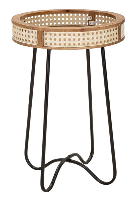 Măsuță Fuji Ø 40x60cm | Design Boho Chic cu Margine Paie Viena | Lemn și Metal