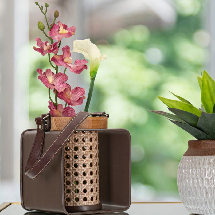 Lanterna din metal si lemn Fier-Rattan Cm 16X13X20