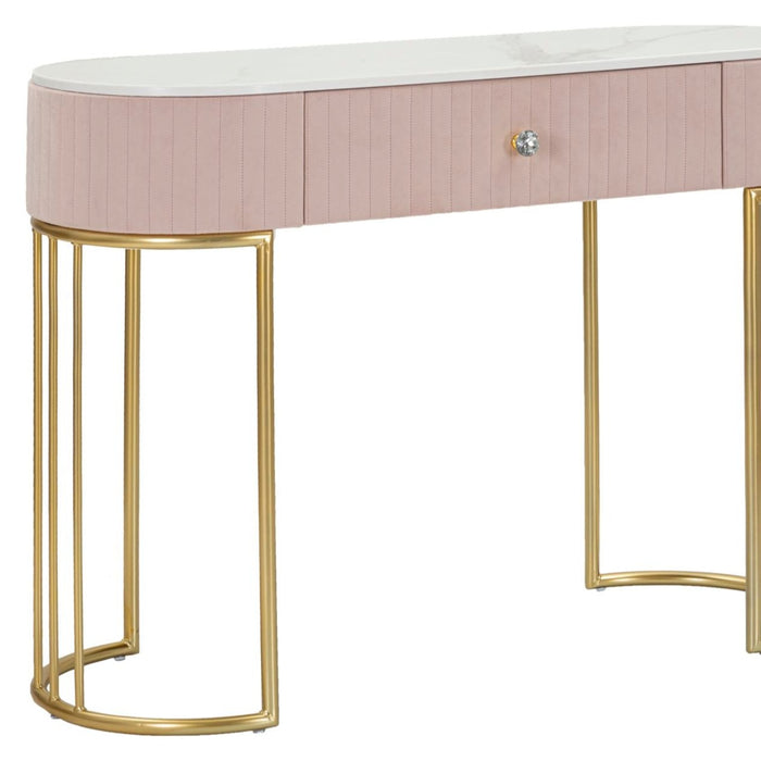 Consolă Glam Montpellier Roz cu Sertar - Design Elegant cu Blat Marmură 100x40x75 cm