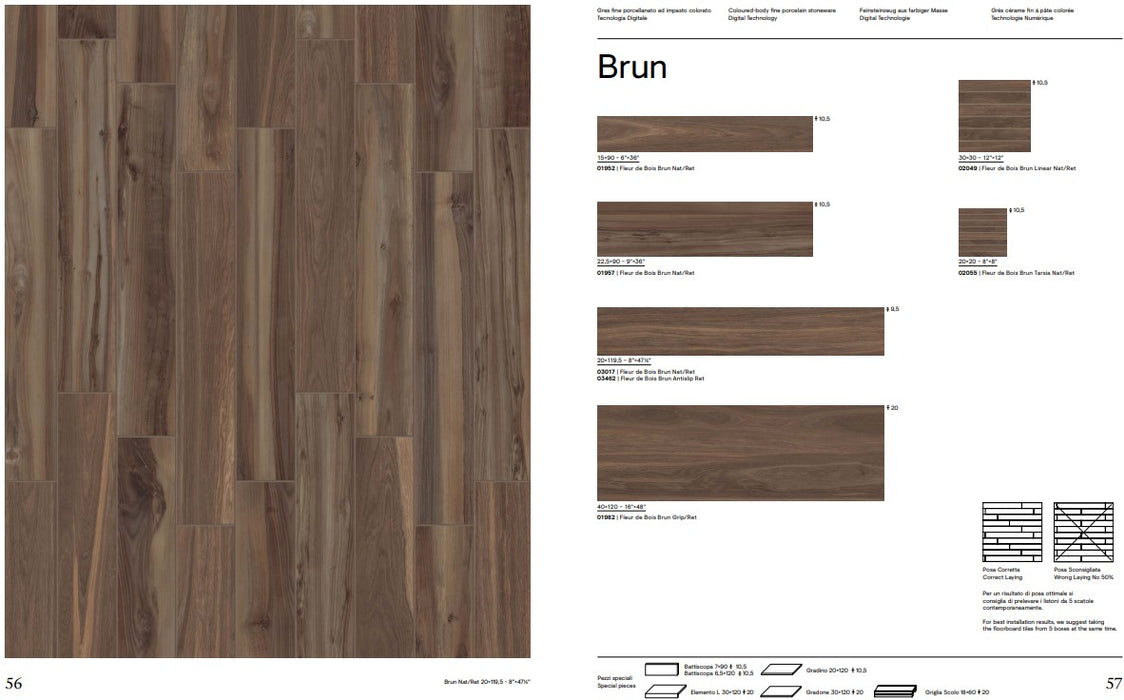 Gresie fleur de bois brun 15X90cm made in italia