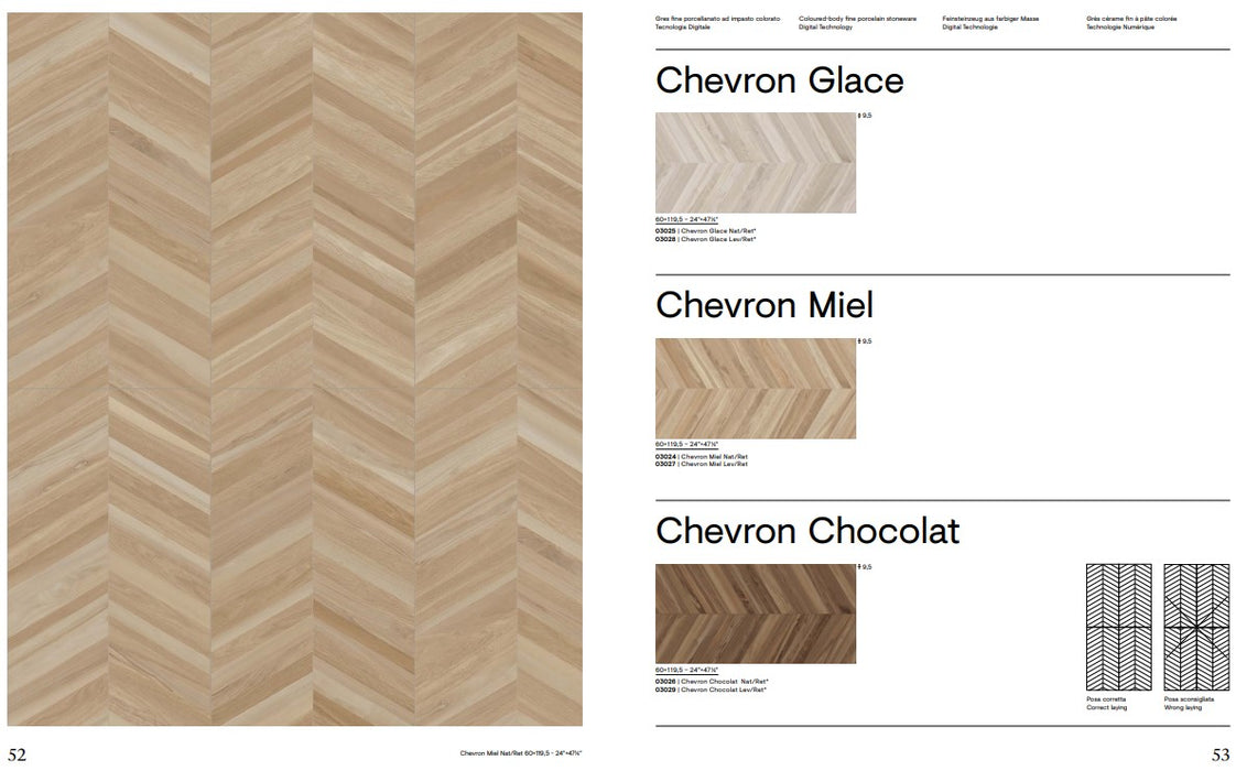 Gresie fleur de bois chevron chocolat 60X119.5 cm made in italia