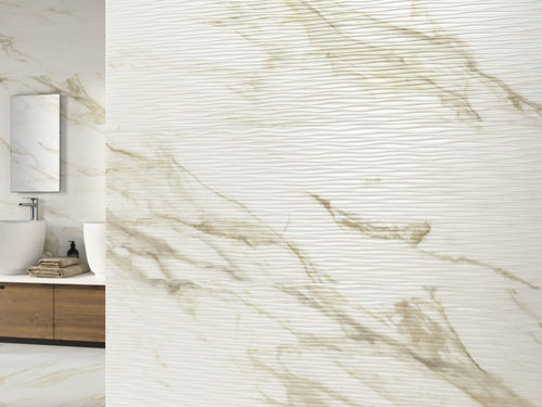 Faianță porțelanată Adaggio Gold Ivory 30 × 60 cm, lucios, aspect marmură – Baldocer