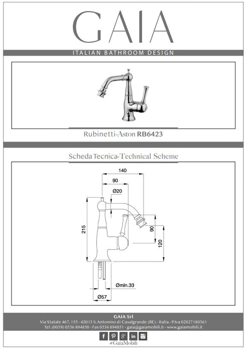 Baterie bidet aston made in italy Gaia RB6423