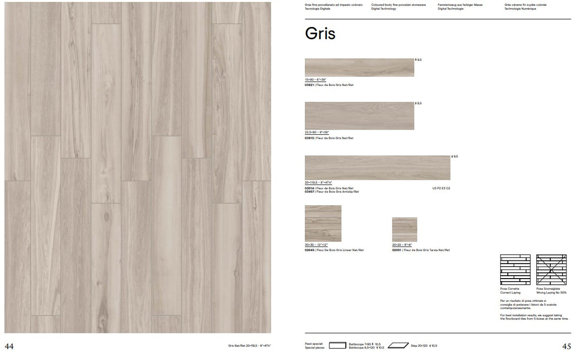 Gresie fleur de bois gris 15X90 cm made in italia