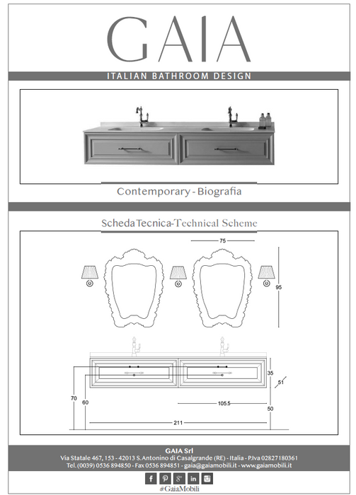 Mobilier baie modern Biografia 211×51 Gaia Mobili Italy