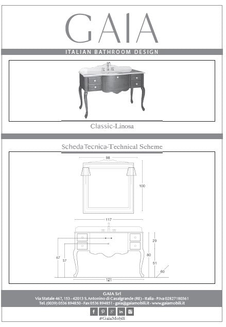 Mobilier baie clasic Linosa 121x60 Gaia Mobili Italy