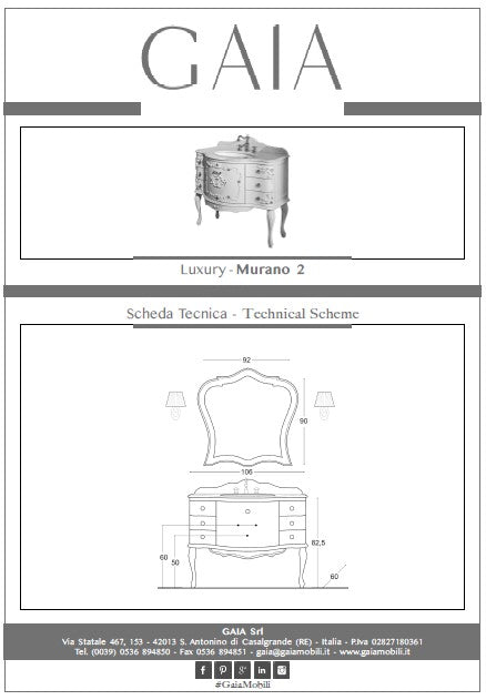 Mobilier baie clasic Murano 2 106x60 Gaia Mobili Italy