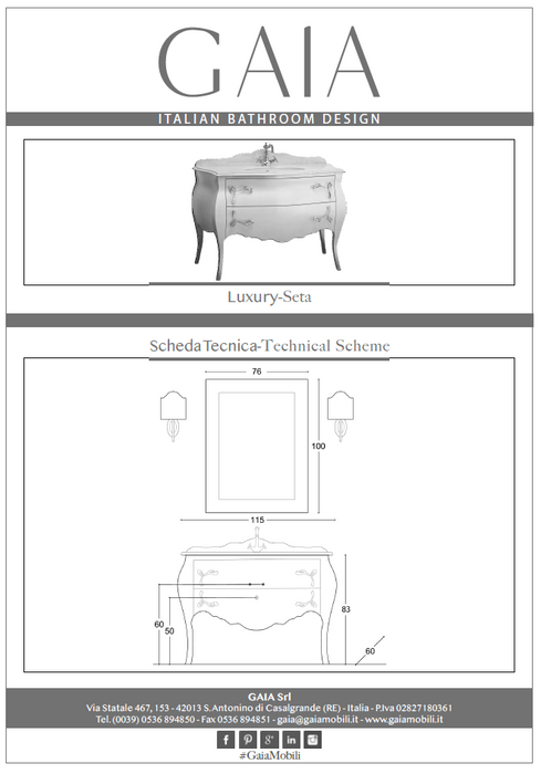 Mobilier baie clasic Seta 115x56cm Gaia Mobili Italy